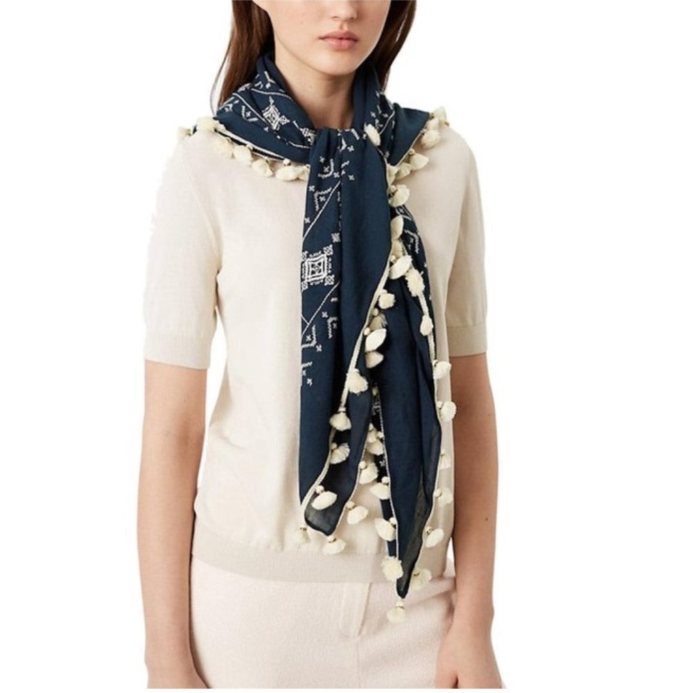 🎁 Tory Burch Women's Tassel Embroidered Geometric Scarf
